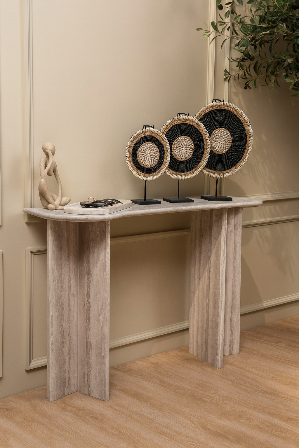 Roma White Wood Marble Console product view