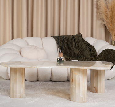 Sela irregular white onyx marble coffee table
