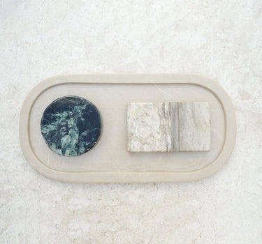 Selma oval marble tray with multi stone inlay design