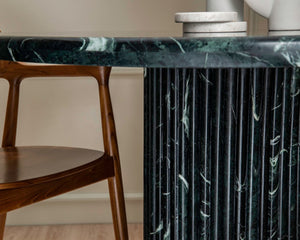 Vira Green Marble Dining Table angled base view