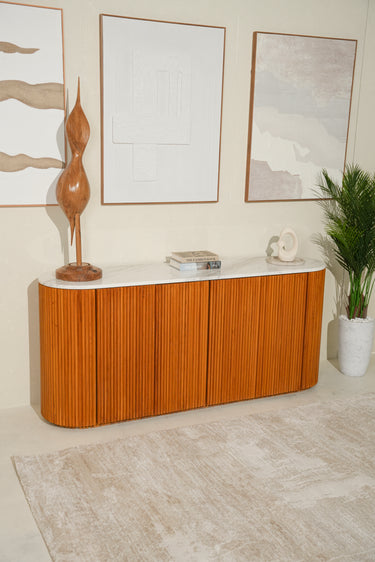 Aurento White Volakas Top Wooden Base Buffet Table