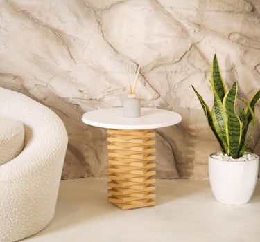 Bosco Volakas Marble Top Beech Wooden Base Side Table