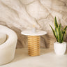 Bosco Volakas Marble Top Beech Wooden Base Side Table