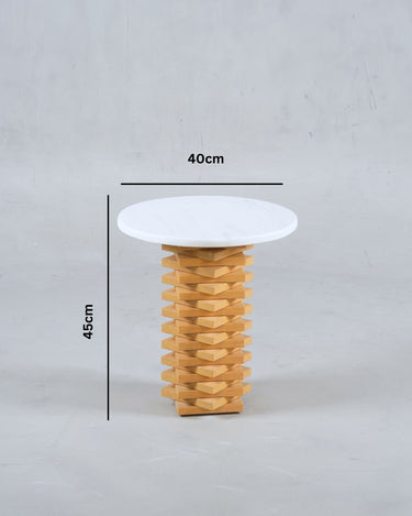 Bosco Volakas Marble Top Beech Wooden Base Side Table