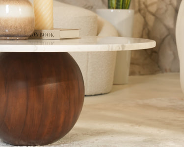 Cala Wooden Base With Volakas Marble Coffee Table