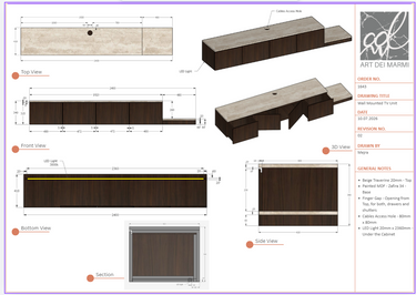 Chiswick Crema Noble Marble Media Unit - Technical Drawing