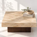 Elmsworth Travertine Coffee Table, styled tabletop view