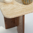 Eral Travertine Top & Red Oak Wood Side Table