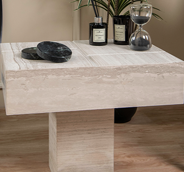 Graya White Wood Marble Side Table