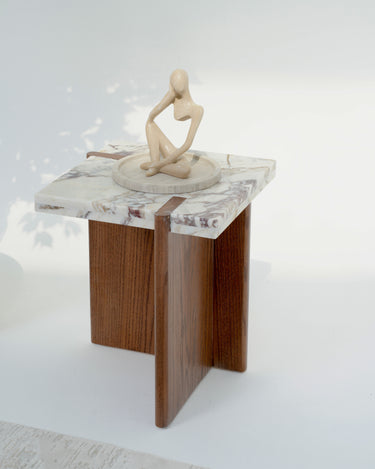 Hano Calacatta Viola Marble & Red Oak Side Table