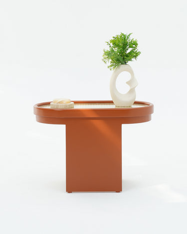 Imogen Side Table - Painted MDF with Rattan Top
