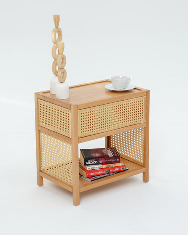 Karin Beech Wood & Rattan Side Table