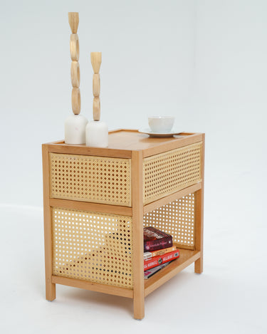 Karin Beech Wood & Rattan Side Table