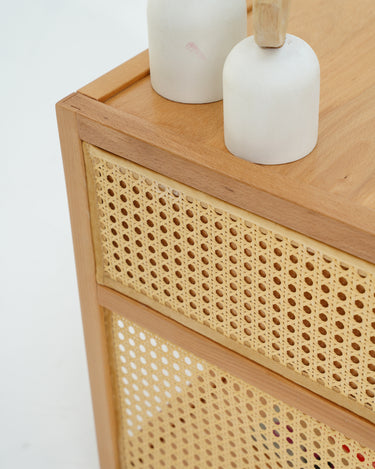 Karin Beech Wood & Rattan Side Table