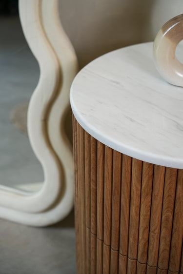 Liora Bedside Table – Volakas Marble Top with Wooden Base