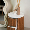 Liora Bedside Table – Volakas Marble Top with Wooden Base