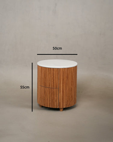 Liora Bedside Table – Volakas Marble Top with Wooden Base