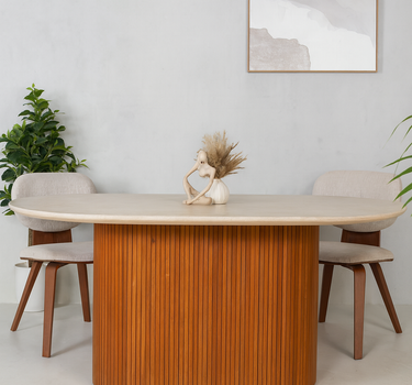 Liva Travertine Marble With Wooden Base Dining Table