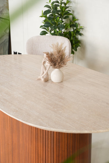 Liva Travertine Marble With Wooden Base Dining Table