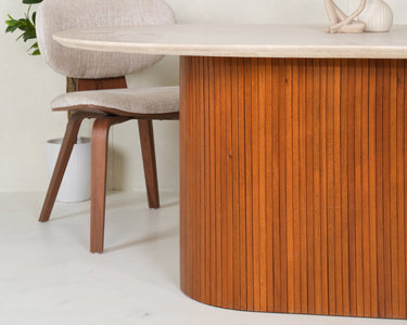 Liva Travertine Marble With Wooden Base Dining Table