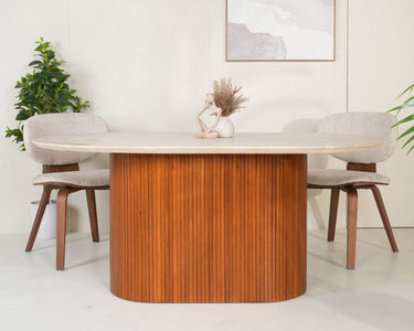 Liva Travertine Marble With Wooden Base Dining Table
