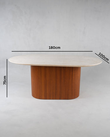 Liva Travertine Marble With Wooden Base Dining Table