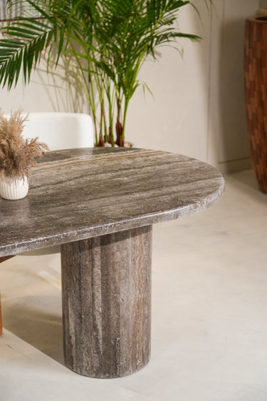 Lyra Silver Travertine Dining Table