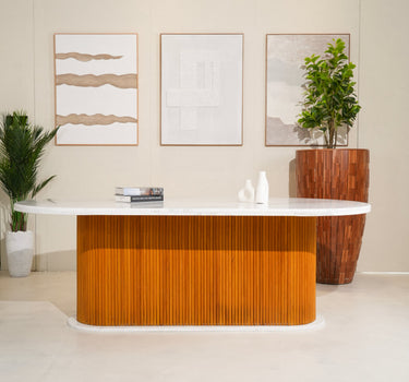 Mirella Dining Table with Volakas Marble Top and Wooden Base