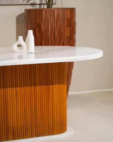 Mirella Dining Table with Volakas Marble Top and Wooden Base