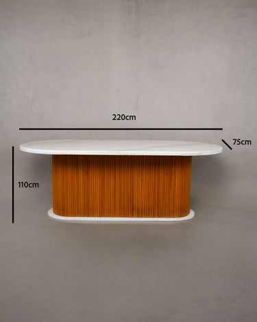 Mirella Dining Table with Volakas Marble Top and Wooden Base