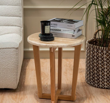 Nia Travertine Marble Top Side Table