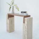Roya Veneered Walnut Console Table with Travertine Base