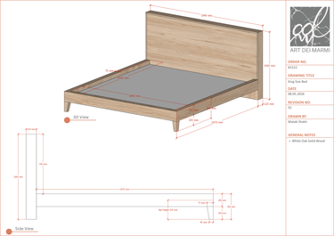 Safat White Oak Solid Wood King Size Bed