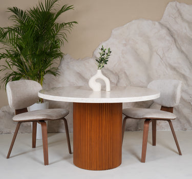 Sera Beige Marble And Wooden Base Dining Table