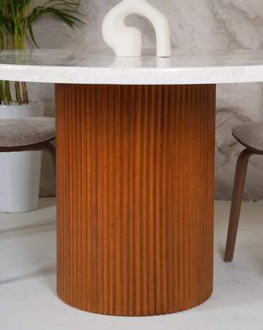 Sera Beige Marble And Wooden Base Dining Table