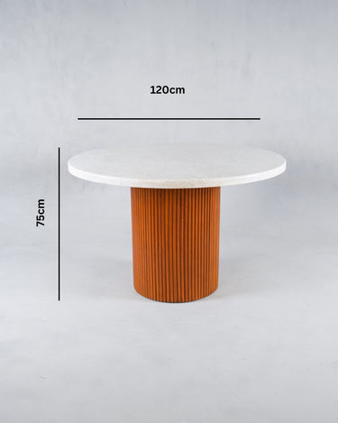 Sera Beige Marble And Wooden Base Dining Table