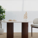 Solein Dining Table -  Beige Marble Top with Crafted Wooden Base