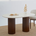 Solein Dining Table -  Beige Marble Top with Crafted Wooden Base