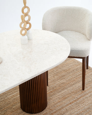 Solein Dining Table -  Beige Marble Top with Crafted Wooden Base