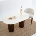 Solein Dining Table -  Beige Marble Top with Crafted Wooden Base