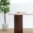 Solein Dining Table -  Beige Marble Top with Crafted Wooden Base