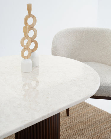 Solein Dining Table -  Beige Marble Top with Crafted Wooden Base
