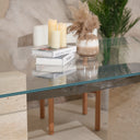 Triona Glass with Travertine Base and Wooden Dining Table
