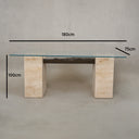 Triona Glass with Travertine Base and Wooden Dining Table