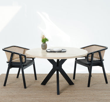 Valera Dining Table - Travertine Top With Wooden Base