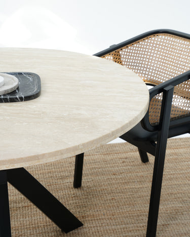 Valera Dining Table - Travertine Top With Wooden Base