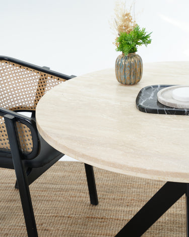 Valera Dining Table - Travertine Top With Wooden Base