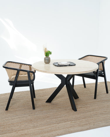Valera Dining Table - Travertine Top With Wooden Base