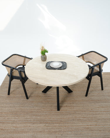 Valera Dining Table - Travertine Top With Wooden Base