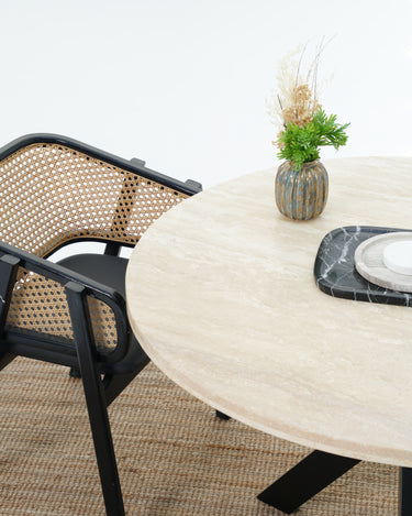 Valera Dining Table - Travertine Top With Wooden Base